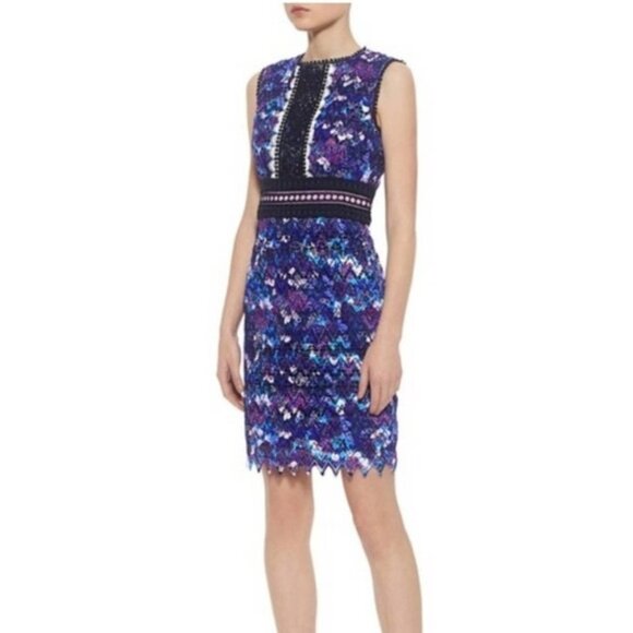 SALONI Trudi Sleeveless Chevron Lace Sleeveless Cocktail Dress Blue Multicolor 0 - Picture 4 of 16